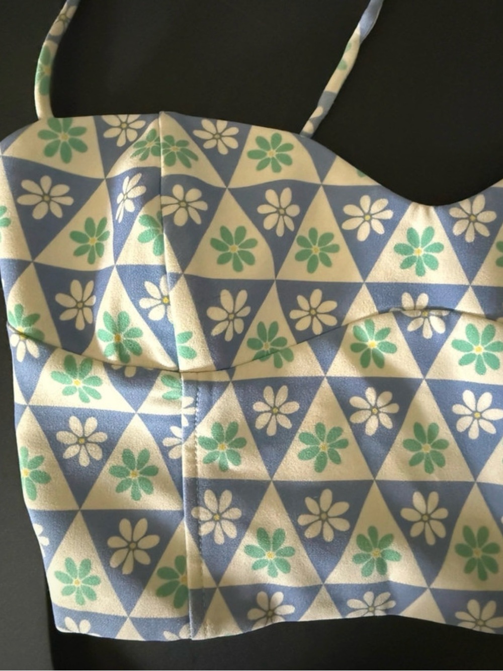 Zara Blue, White & Mint Floral Bustier Top - Picture 2 of 4